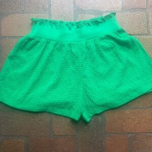 Vibrant High Waist Green Eyelet Shorts